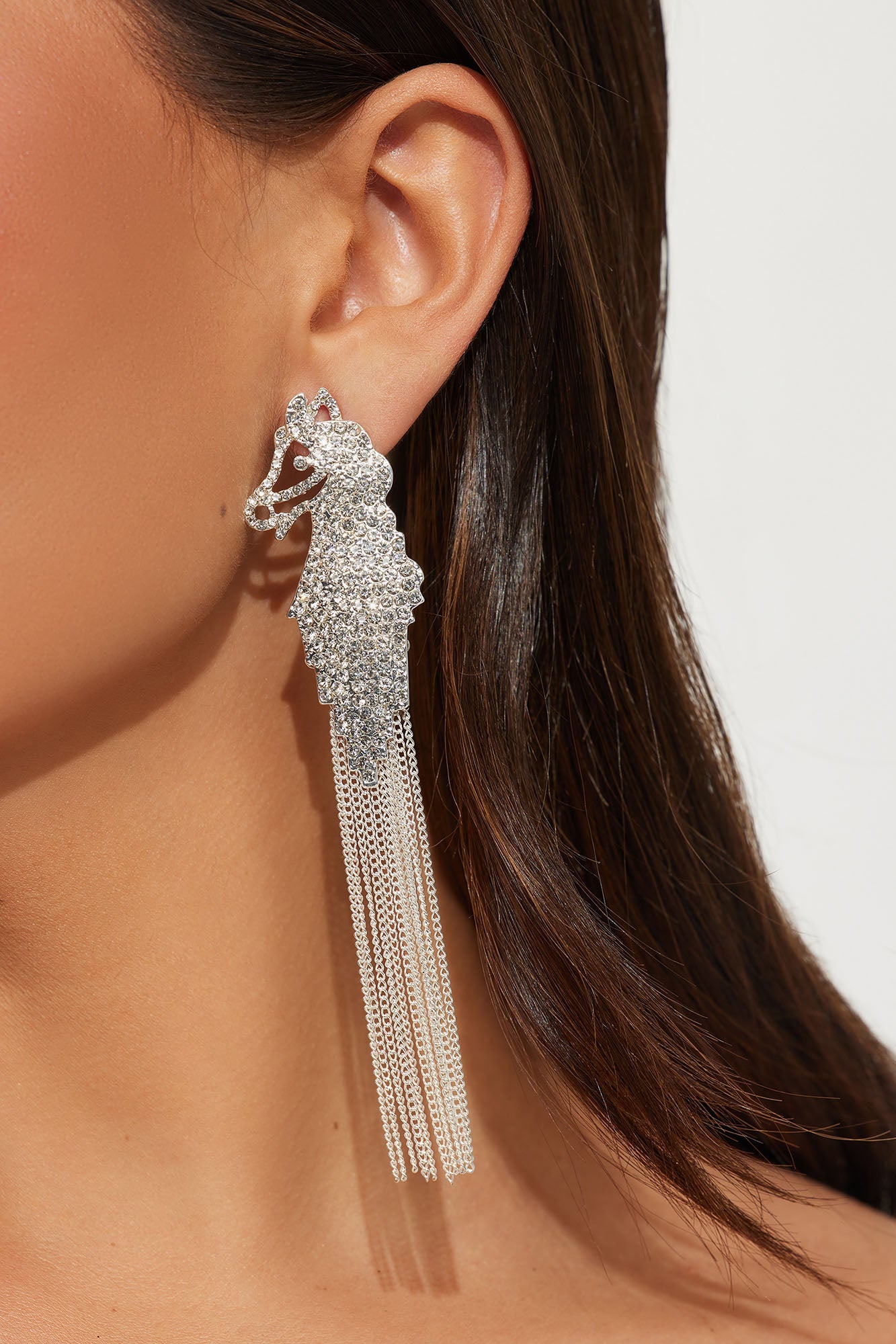Sea Horse Rhinestone Earrings - Silver