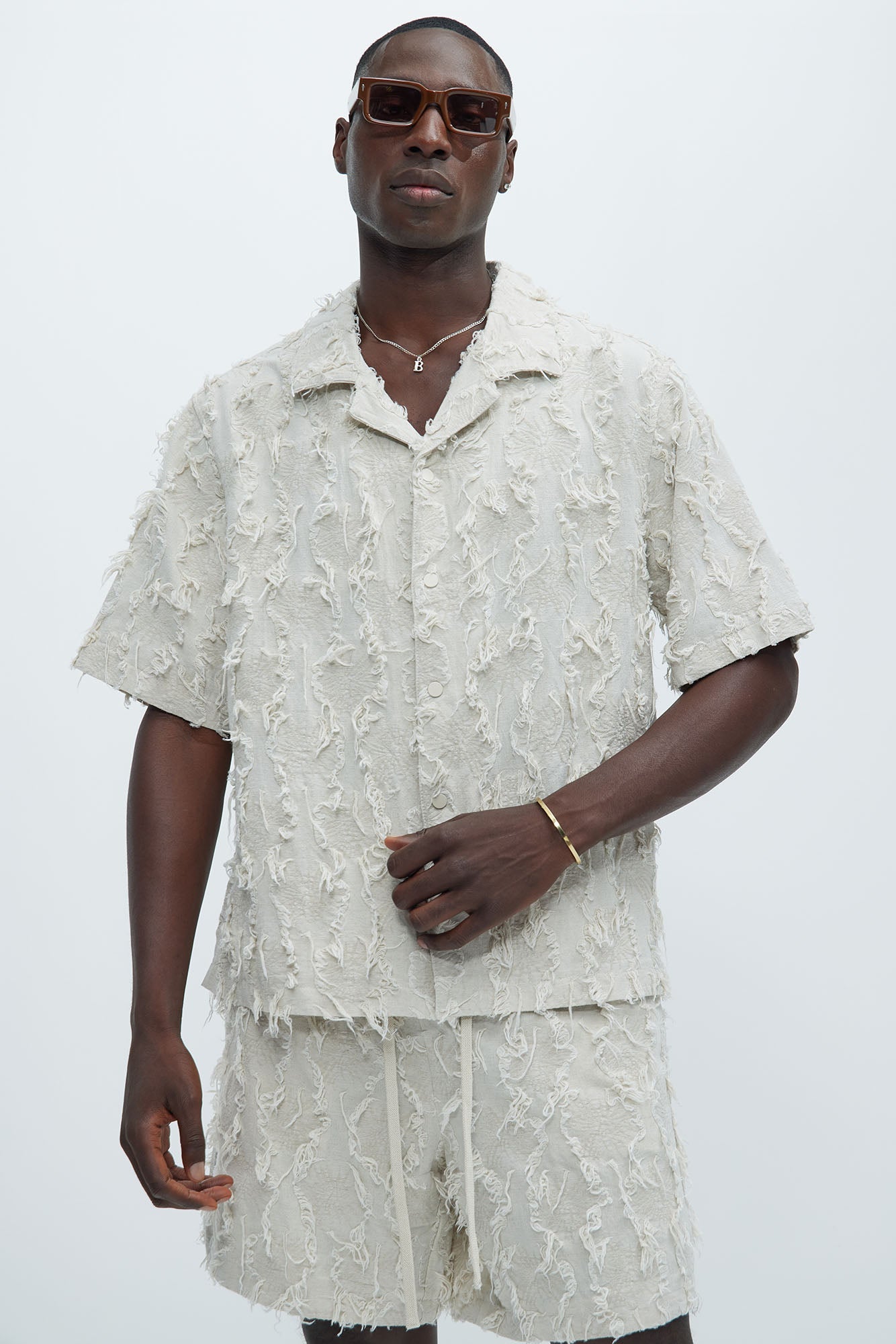 Frayed Jacquard Linen Shirt - Off White