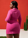 Plus Size Lapel Neck Lace Up Crop Top &amp; Bodycon Skirt Set - Hot Pink