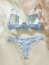 Lace Detail Thong Panties &amp; Bra Set - Billow Blue