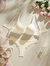 Lace Detail Thong Panties &amp; Bra Set - Butter