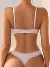 Lace Detail Thong Panties &amp; Bra Set - Pink