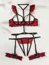 Floral Lace Underwire Garter Lingerie Set With Choker - Burgundy