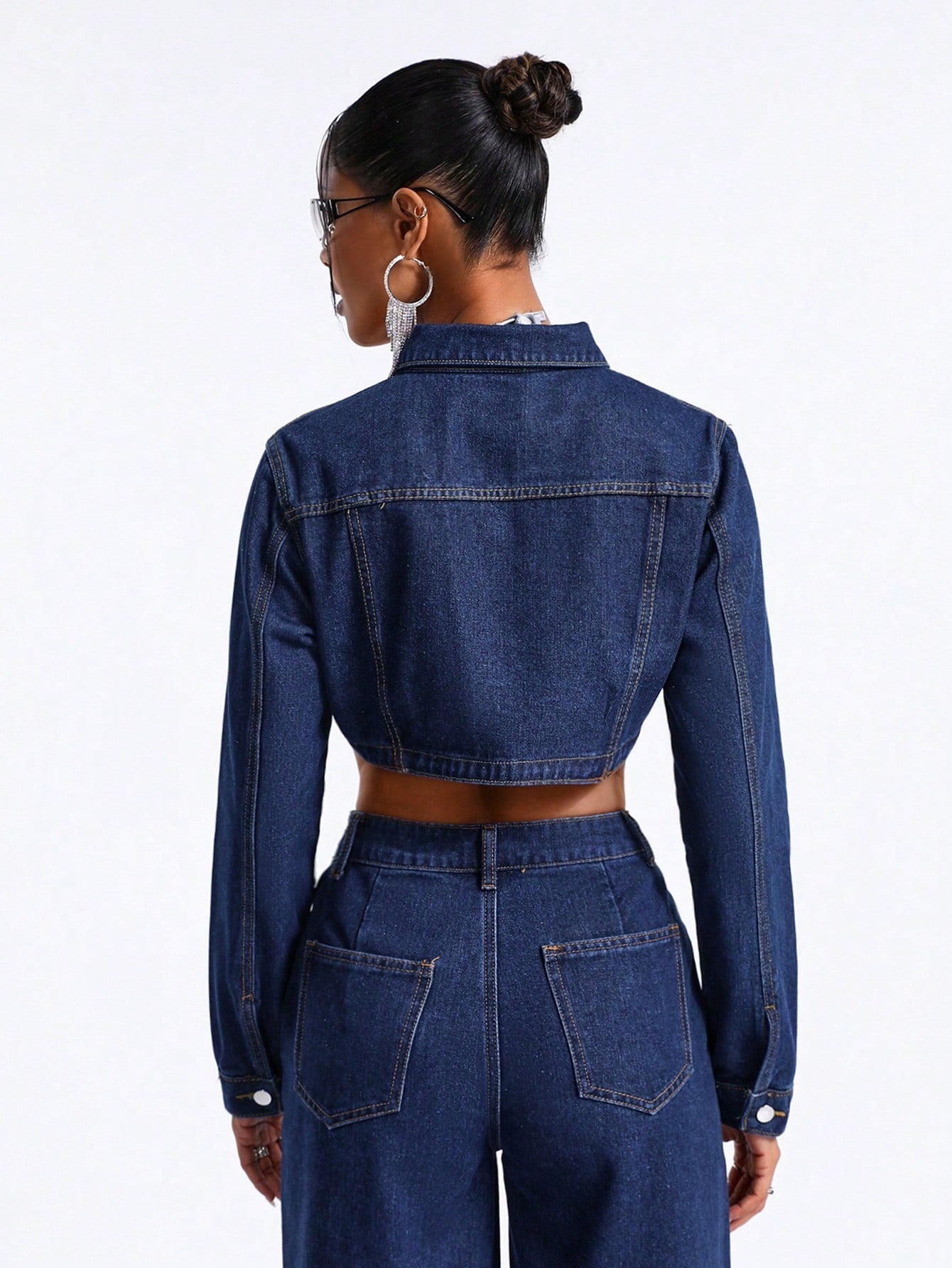 Women's Cargo Denim Jacket w/Asymmetric Hem and Slanted Pockets