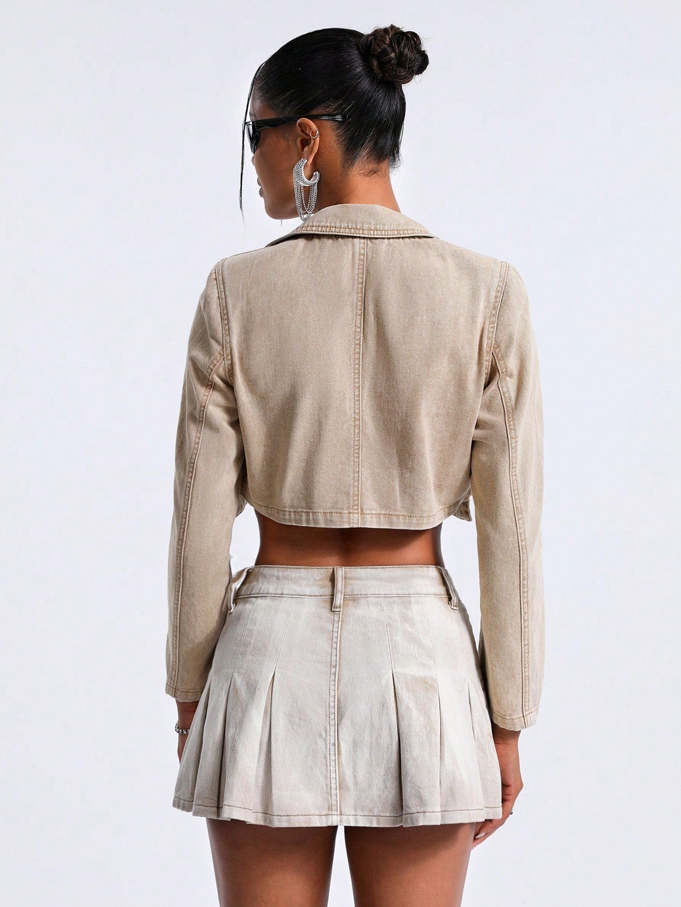 Women's Cargo Denim Short Jacket w/Pockets and Long Sleeves