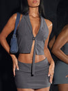 Slim Fit Short Cut Vest Blazer w/Metal Buckle Detailing