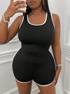 Plus Size Knitted Stretch Casual Vest Shorts Suit - Black &amp; White