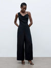 Ladies&#39; Solid Color Asymmetrical Neckline Sleeveless Jumpsuit