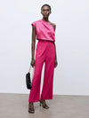 Women&#39;s Solid Color Fashionable Suit Pants - Hot Pink