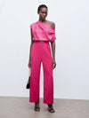 Women&#39;s Solid Color Fashionable Suit Pants - Hot Pink