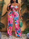 Plus Size Tropical Print Front-Tie Short Cami Top &amp; Pants Set
