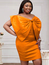 Plus Size Off-Shoulder Big-Bow Bodycon African Evening Dress