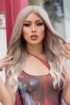 13*2&quot; Lace Front Wigs Synthetic Long Wave 24&quot; 150% Density in Medium Blonde Highlights