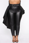 Black Belt Faux Leather Cocktail Midi Skirt and Pants
