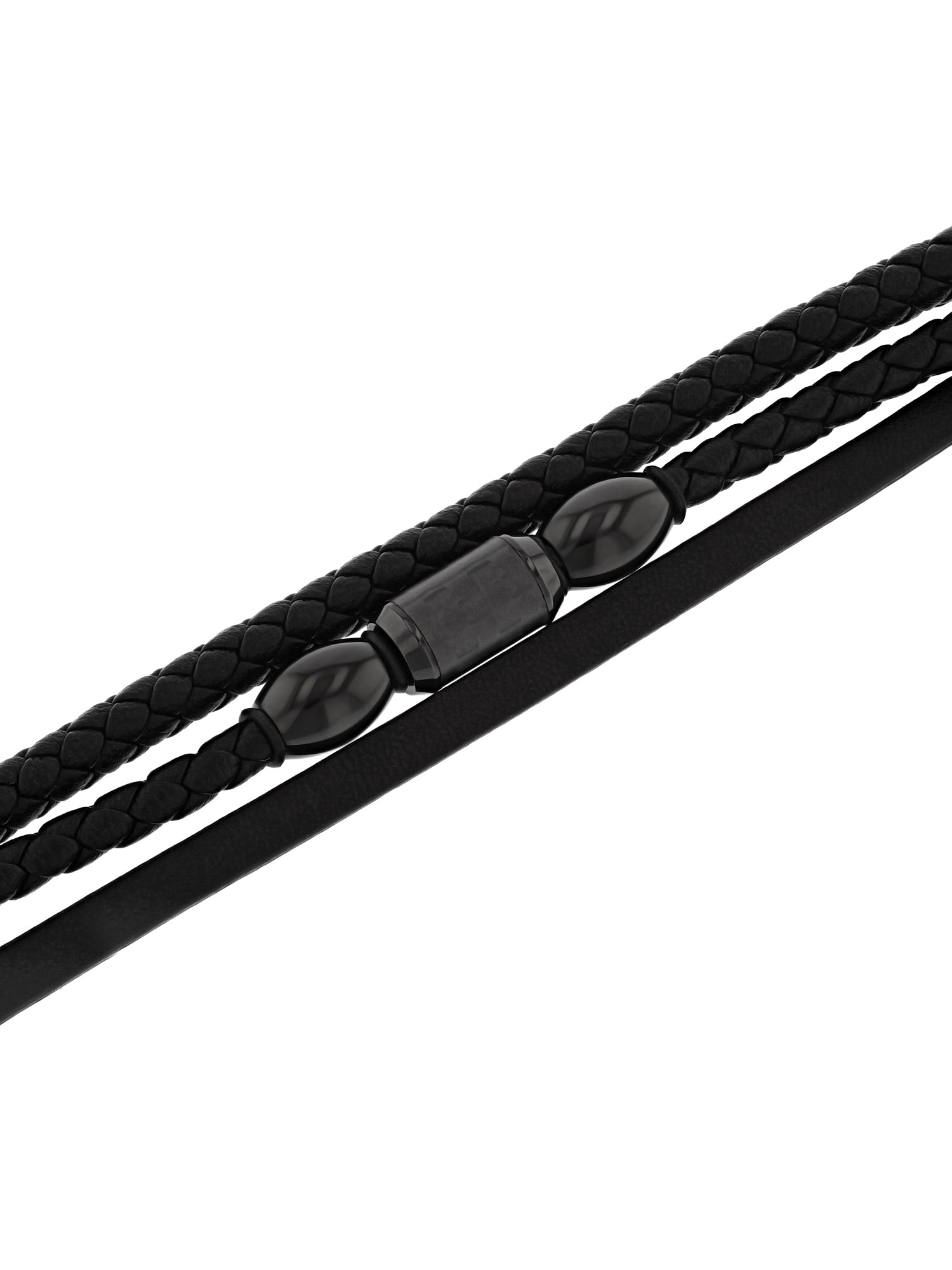 Believe by Brilliance Men’s Black Stainless Steel & Faux Leather Three Strand Bracelet