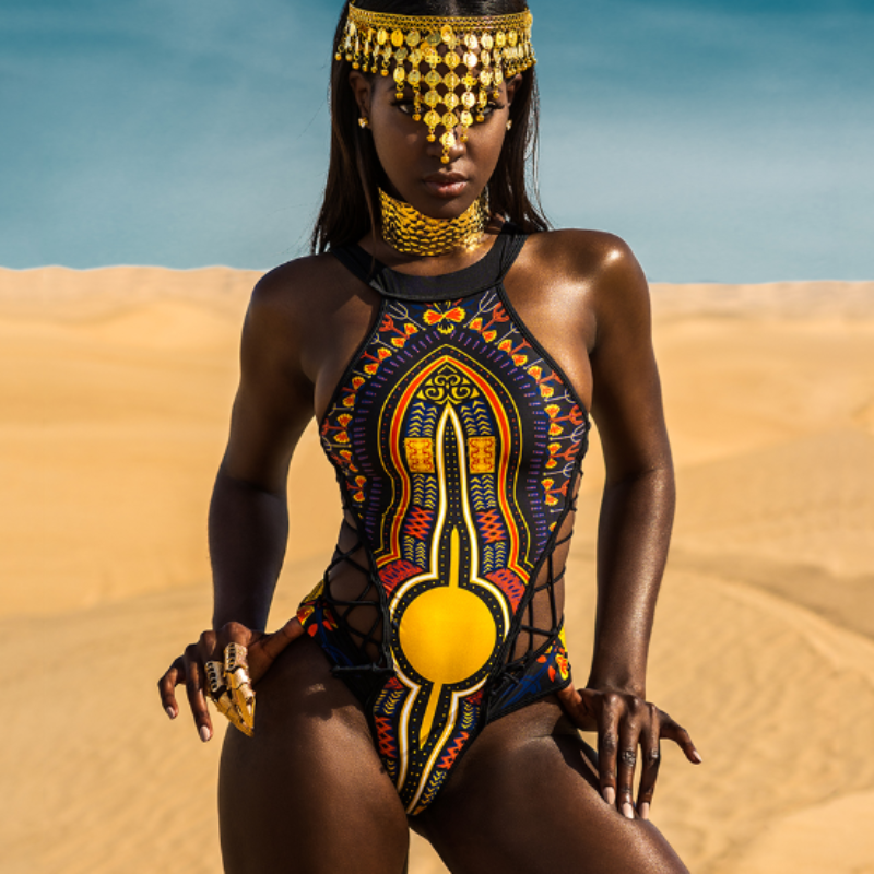 Priscilla One-Piece African Print Bikini - Black / White