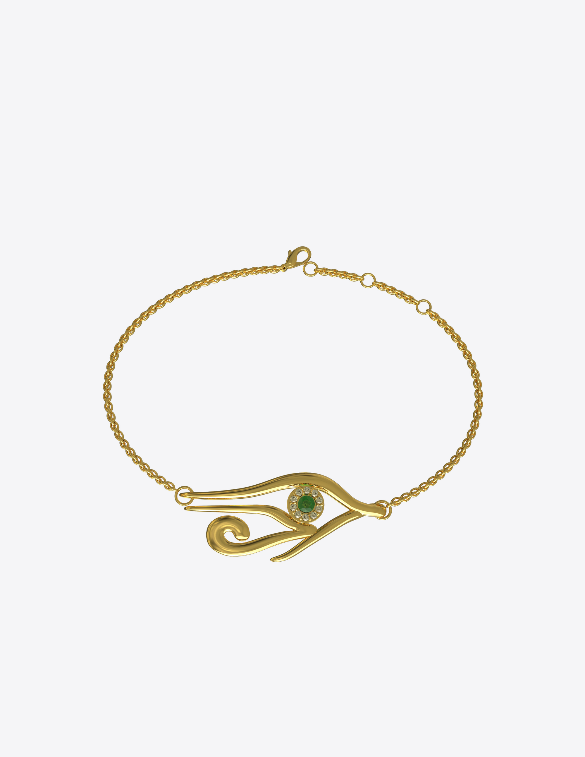 Heru (Horus) Bracelet in 18k Gold with Emerald & Diamonds