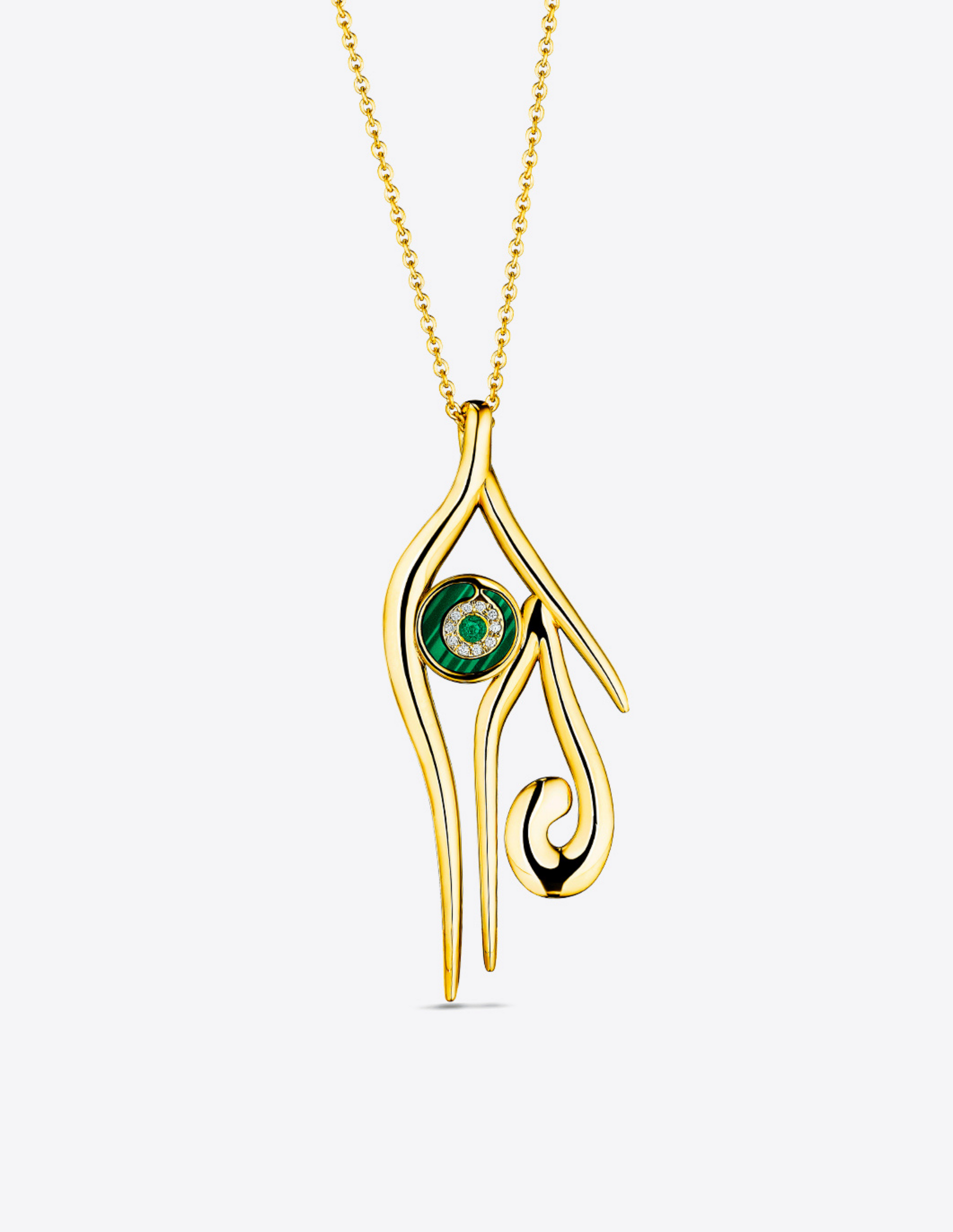 Heru (Horus) Pendant in 18k Gold with Emerald & Diamonds