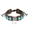 Handcrafted Inspirational Flower of Life Leather Bracelet w/ Turquoise Stones