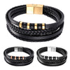 19cm Men&#39;s Multilayer Braided Rope Faux Leather Bracelet - Silver