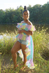 Summer Off Shoulder Fishtail Top Ruffled Trailing Midi Dress