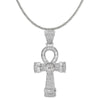 Sterling Silver Rhodium-Plated Polished Cz Ankh Pendant (54.13mm X 26.4mm) with Sterling Silver Rope Chain Necklace 16&quot;/18&quot;/20&quot;
