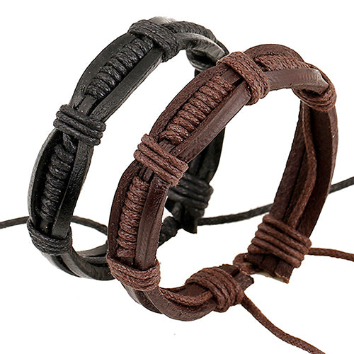 Unisex Punk Classic Knitted Leather Cuff Bracelet - Black / Brown