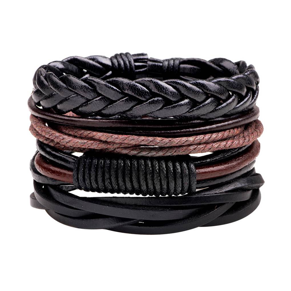 KEMETIS 4Pcs Men's Woven Vintage Leather Bracelet Set