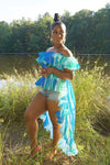 Summer Off Shoulder Fishtail Top Ruffled Trailing Midi Dress