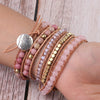 Bohemia Pink Quartz Natural Stone Leather Wrap Bracelet for Women