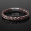Reinforcements Brown Zig Zag Braided Leather Bracelet in Stainless Steel for Men