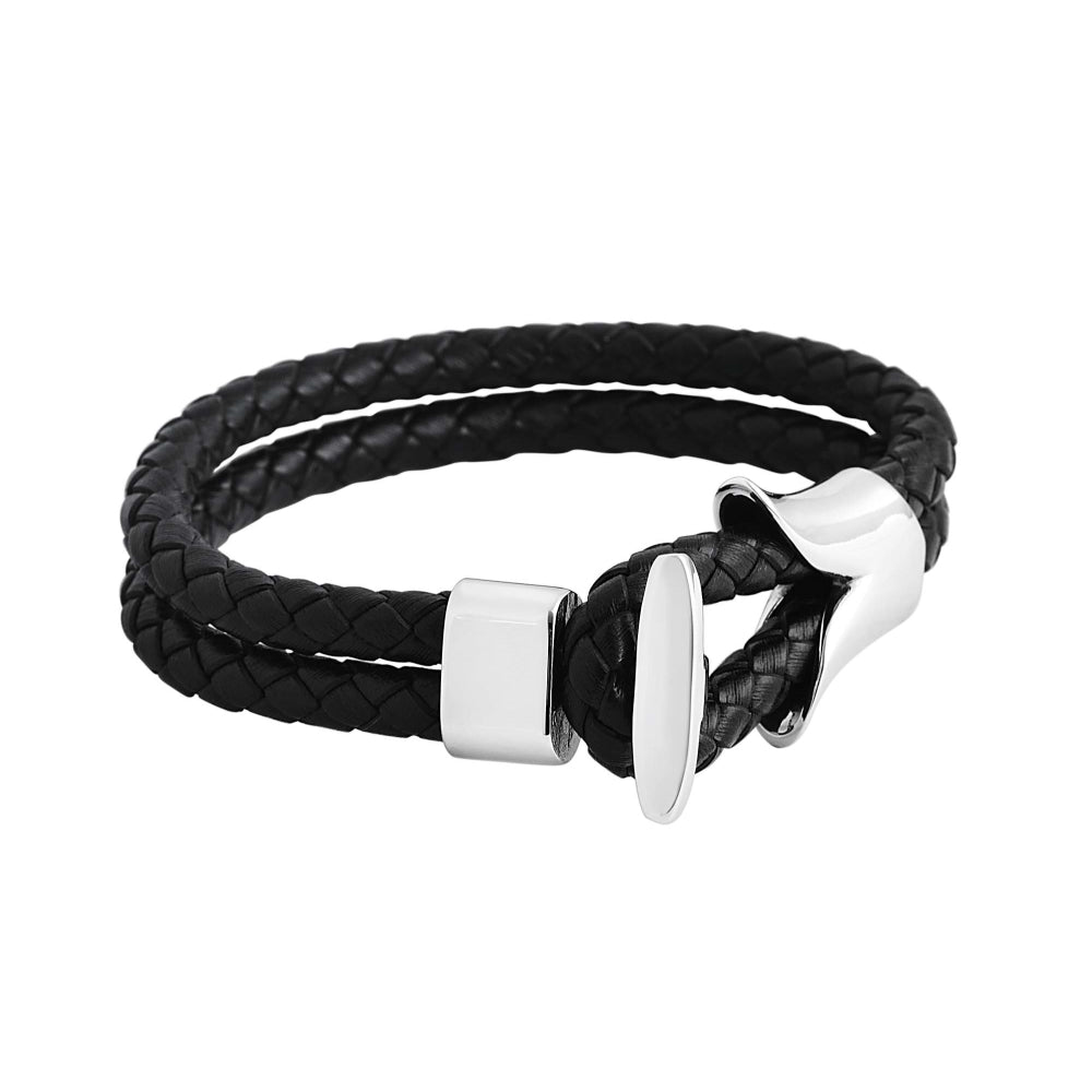 Braided Genuine Leather Bracelet with Toggle Clasp