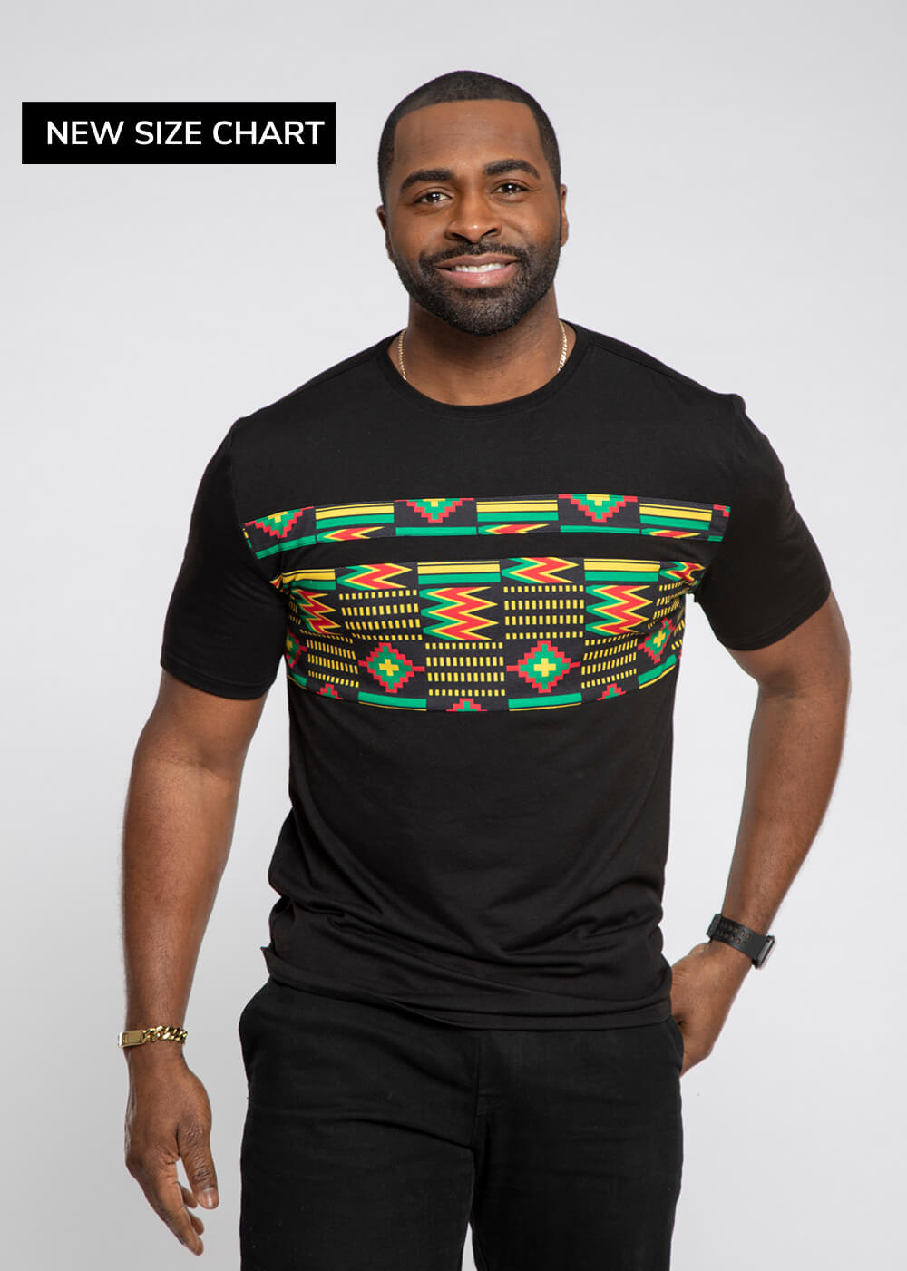 Abio African Print Color Blocked T-Shirt (Black/Black Green Kente)