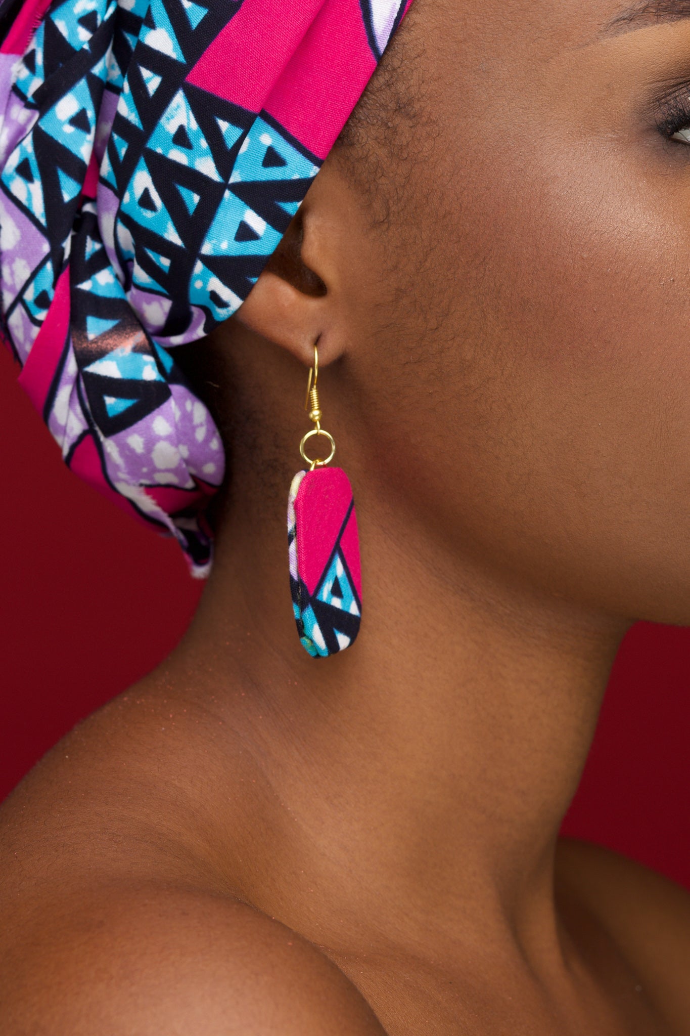 Adana African Print Ankara Rectangle Earrings (Pink, Blue)