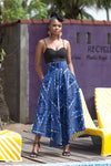 EFE African Print Ankara Hi Low Flared Maxi Skirt (Blue)