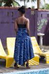 EFE African Print Ankara Hi Low Flared Maxi Skirt (Blue)