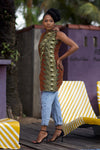 Dele African Print Ankara Sleeveless Tunic Top (Green, Brown)