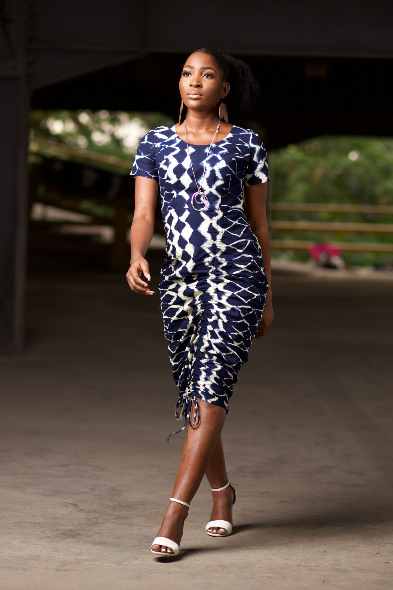 JAFARI African Print Midi Dress, Adire