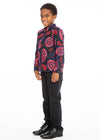 Kioko African Print Boys&#39; Button-Up Shirt (Black Maroon Paisley)