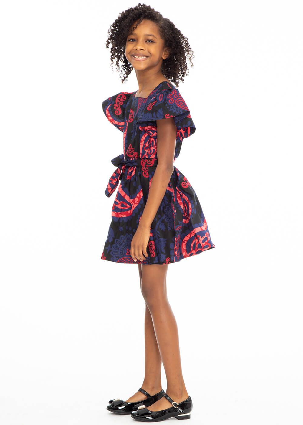 Zawadi African Print Girls' Dress (Black Maroon Paisley)