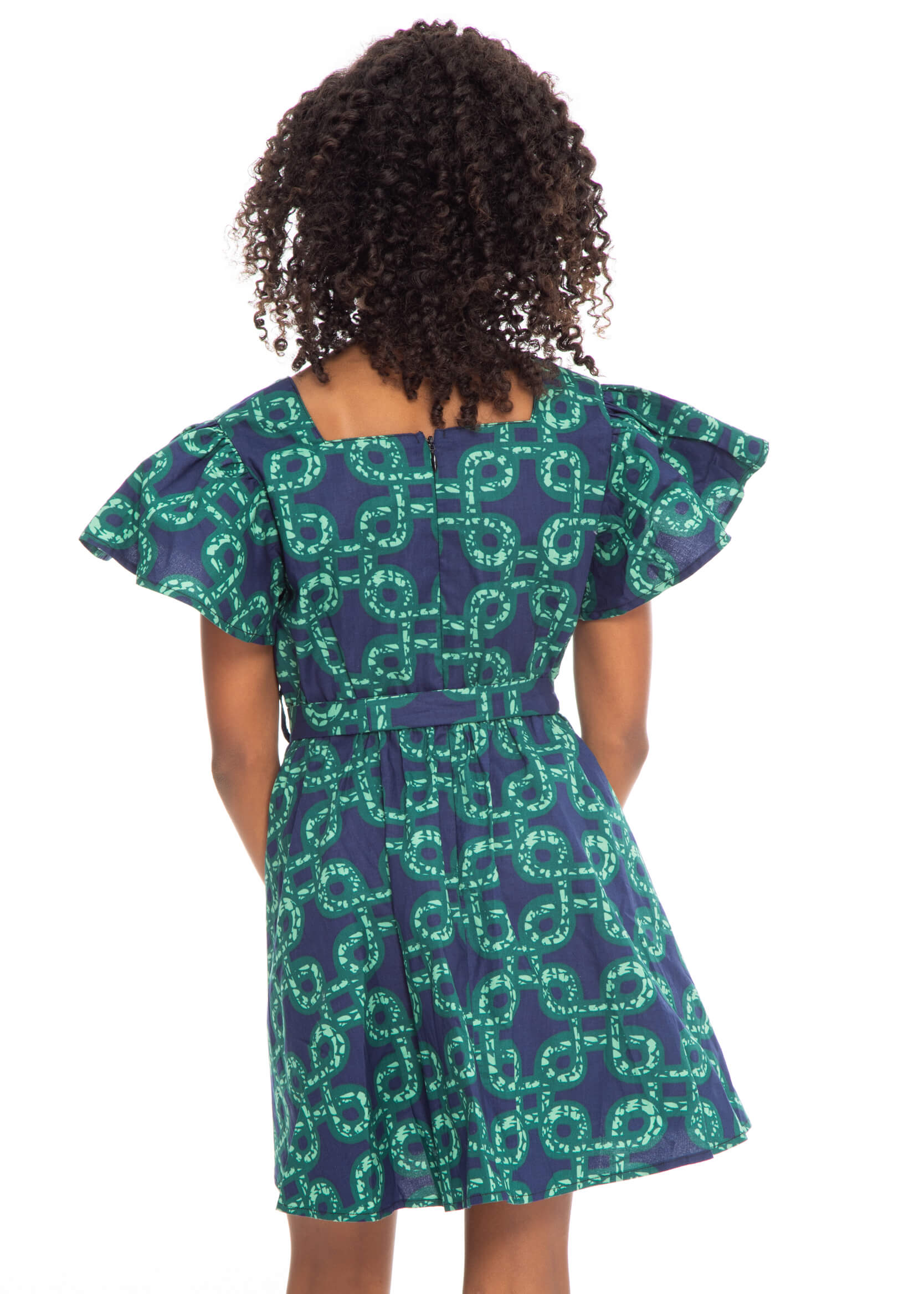 Zawadi African Print Girls' Dress (Green Adinkra)