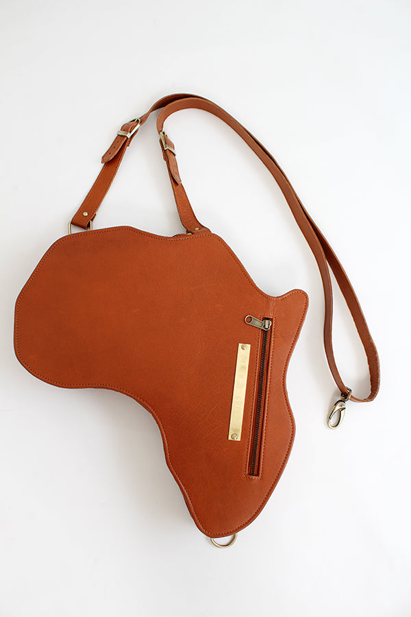 Africa shaped Bag / Backpack- Brown Leather (Large)