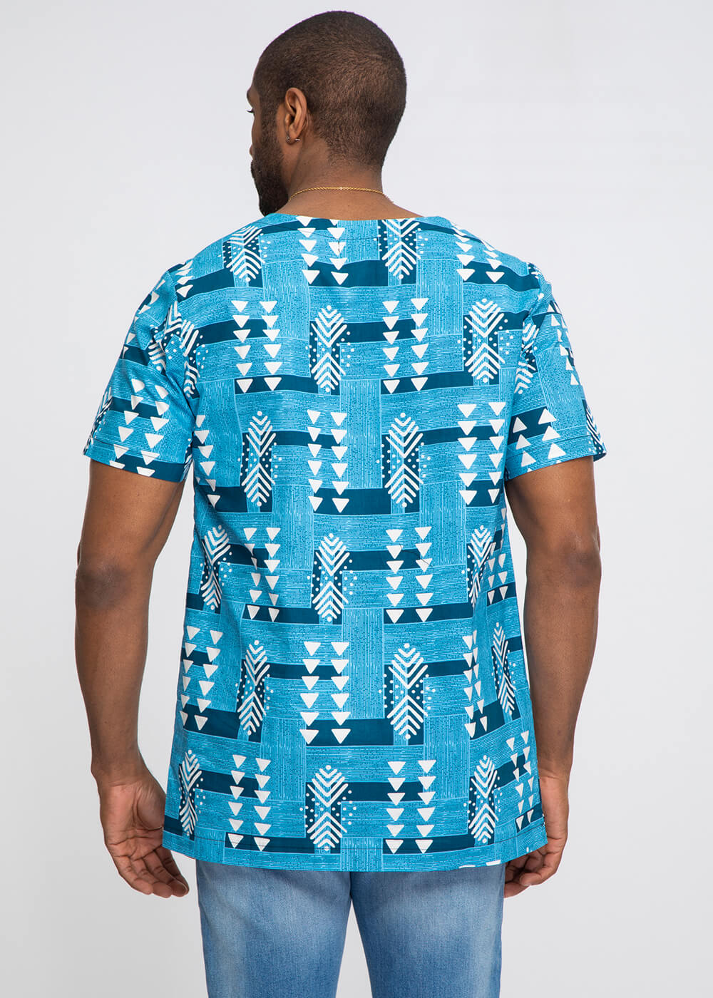 Alamini Men's African Print Men's Tunic (Navy White Mudcloth)