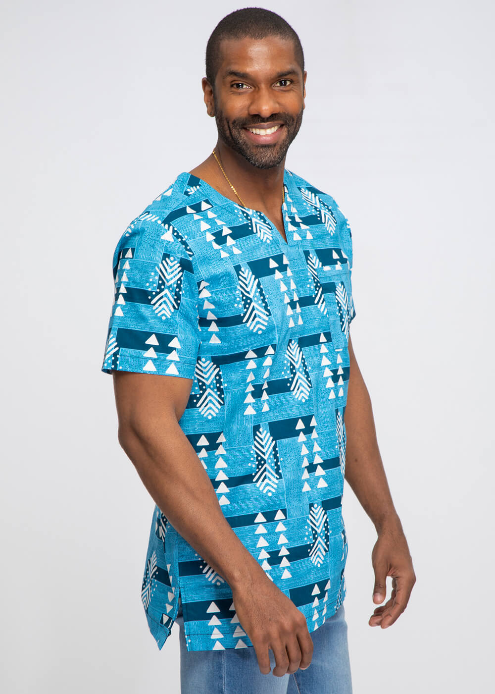 Alamini Men's African Print Men's Tunic (Navy White Mudcloth)