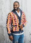 Aren African Print Button-Up Cardigan Sweater (Cream Orange Kente)
