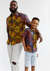 Keyon African Print Button-Up Shirt (Sunset Adire)