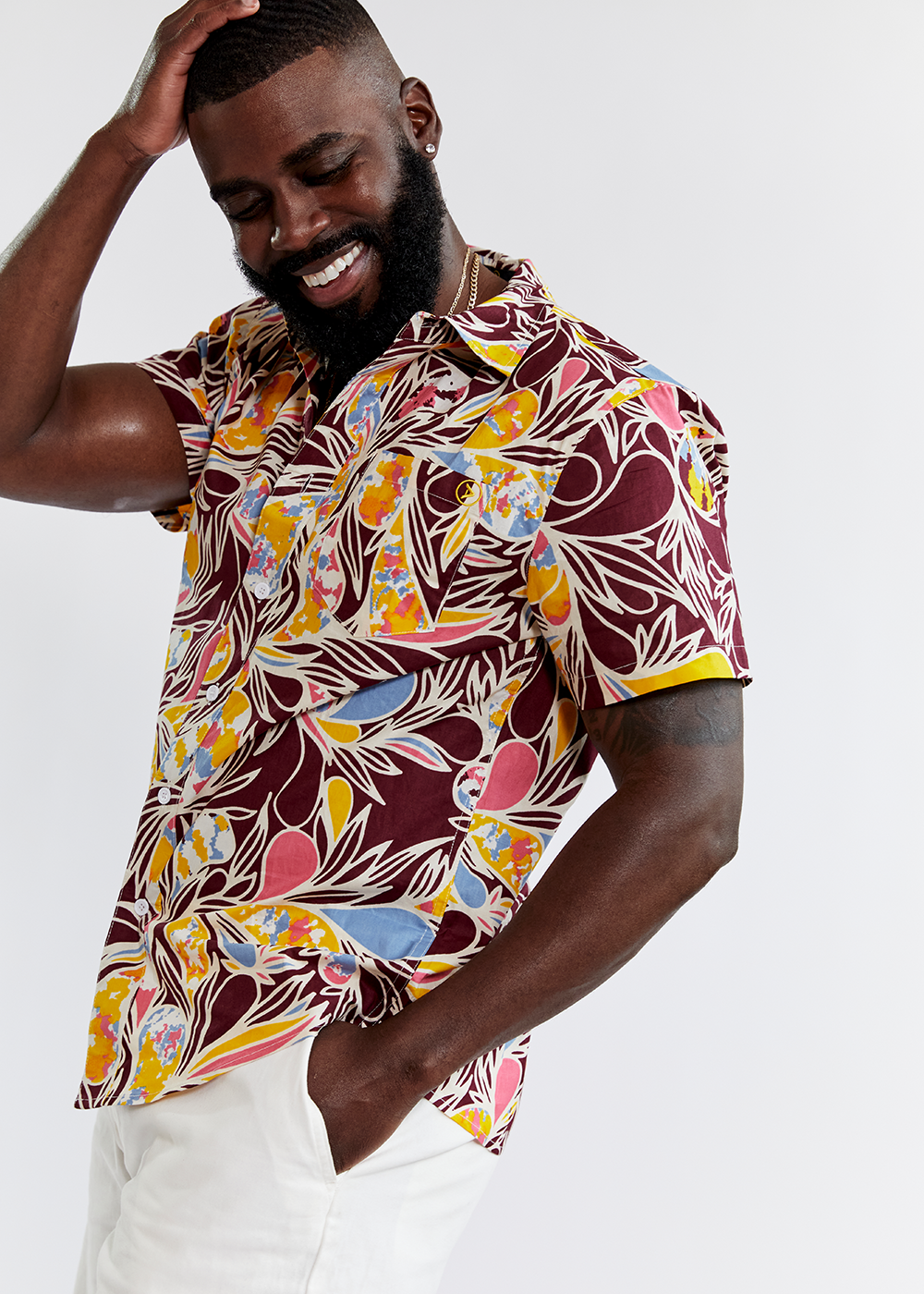 Keyon African Print Button-Up Shirt (Tropical Paisley)