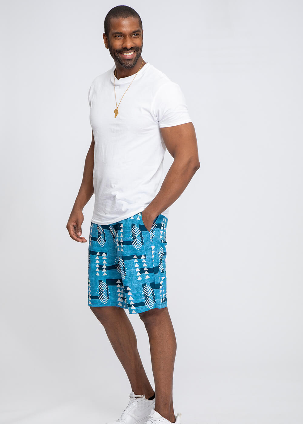 Debare Men's African Print Shorts (Navy White Mudcloth)