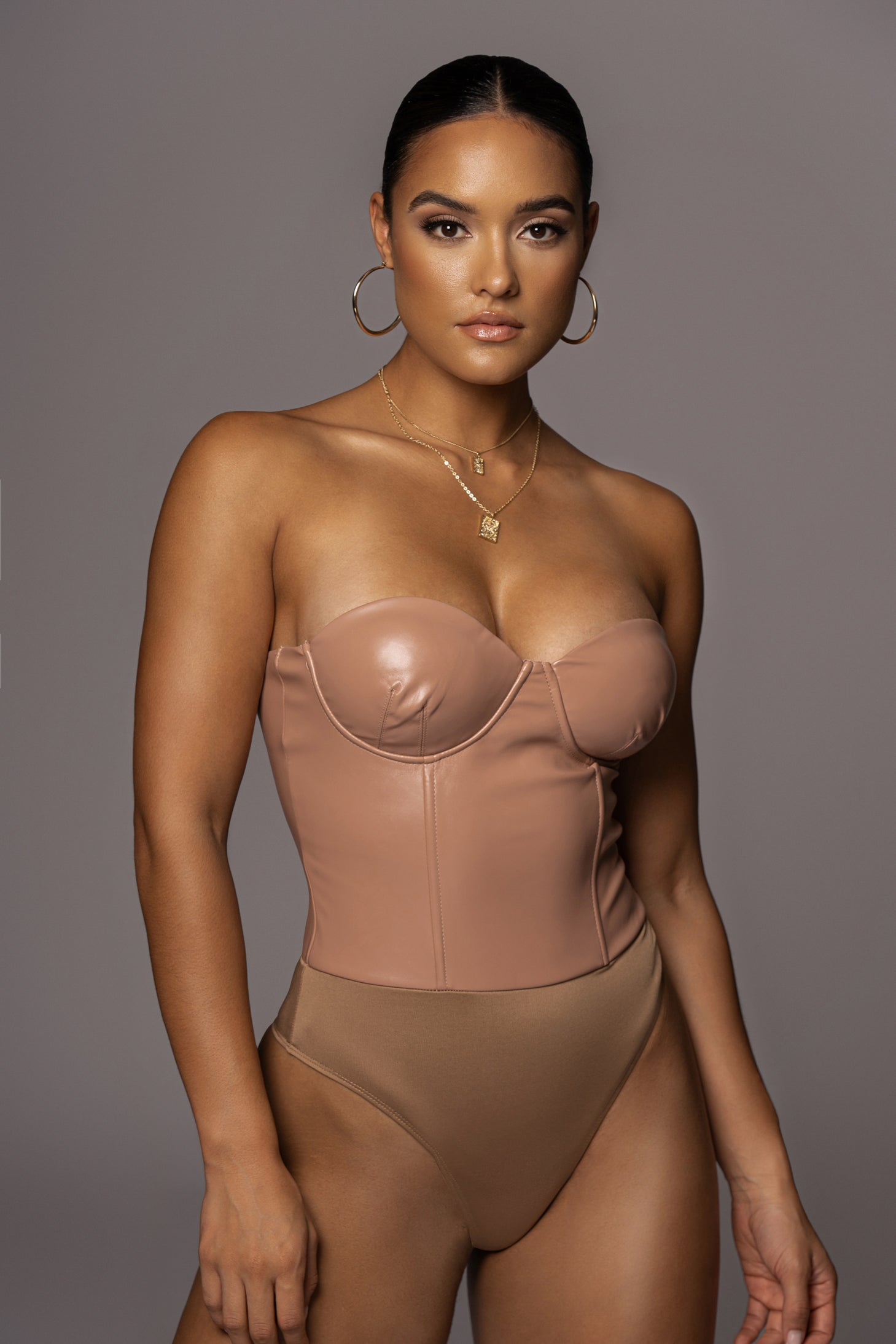 Taupe Xenia Faux Leather Bodysuit