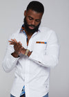 Obasi African Print Long Sleeve Button-Up Shirt (White/Navy Orange Tiles)